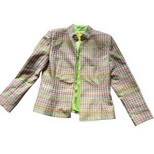 Flores & Flores Womens Polka Dot Blazer Jacket Size 14 Multicolor Pattern Lightw